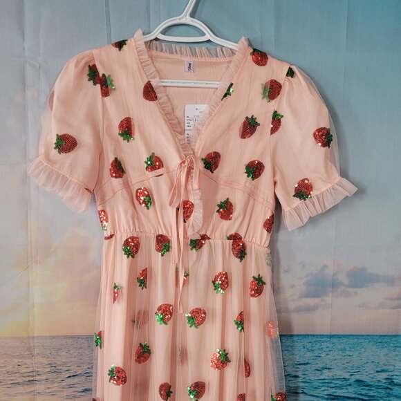 Sequined Strawberry Dress ~ Med - Picture 2 of 3